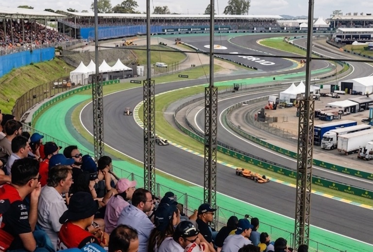 Vista de la &ldquo;S&rdquo; do Senna y del paddock desde la tribuna cubierta del Sector N de Interlagos